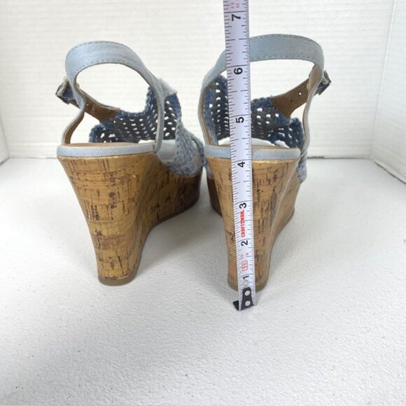 So by Kohl's Wedge Sandals size 9.5M blue, cork heel slingback open toe - Picture 4 of 6